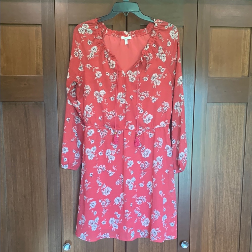 Maurices Red Long Sleeve Scoop/Tie Neck Sundress